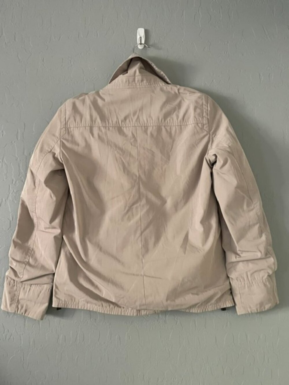 French Chic Tan Windbreaker Jacket S Quiet Luxury Minimalist Light Utility Coat - Picture 2 of 12